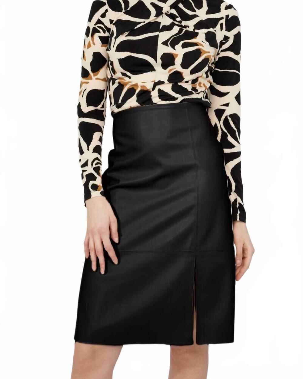 NEW FRANK LYMAN vegan leather pencil skirt in black